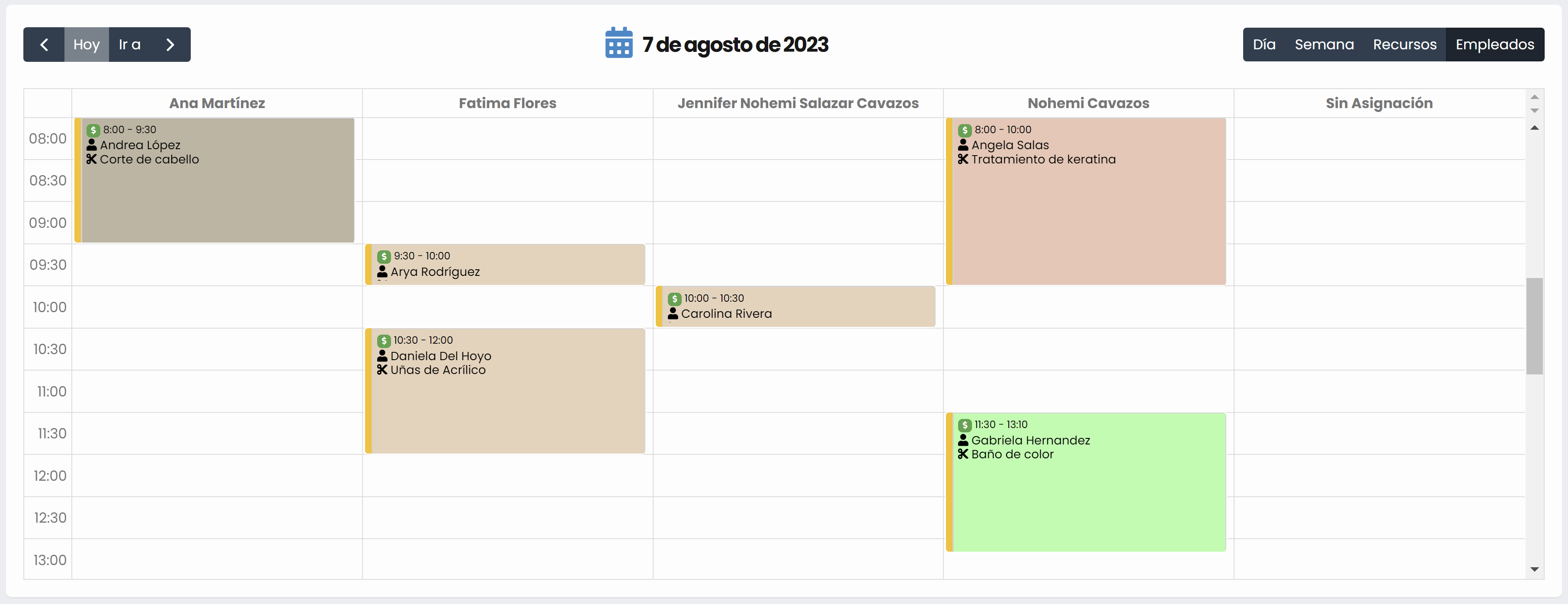 Vista de Calendario por Empleados